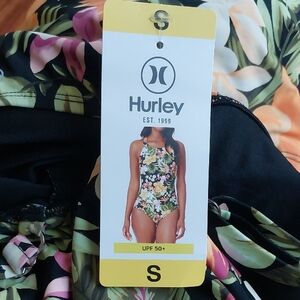 NWT Hurley Tropical Floral Swimsuit - Black and Orange
